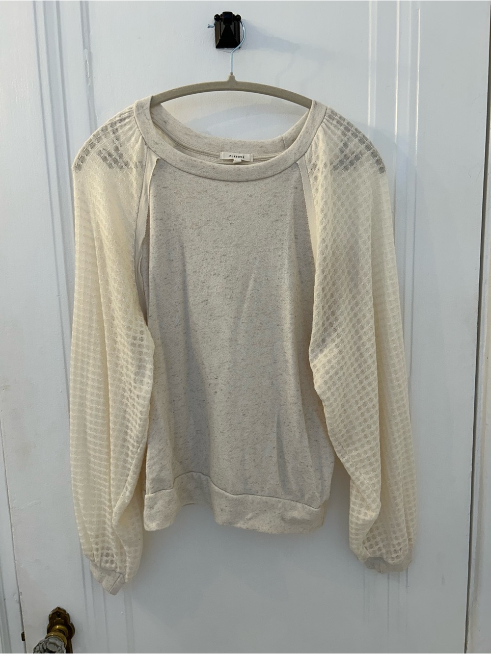 Pleione Cream Pullover Sweatshirt with Ribbed Crewneck